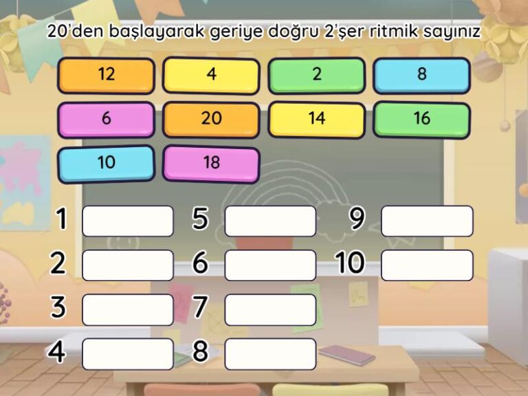 1. Sınıf 2’şer geri ritmik sayma