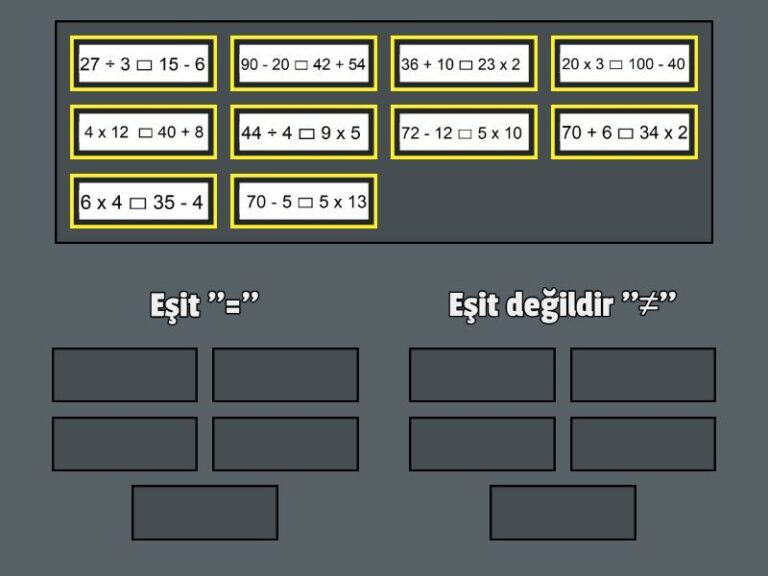 4. Sınıf Eşitlik ”=” ”≠”